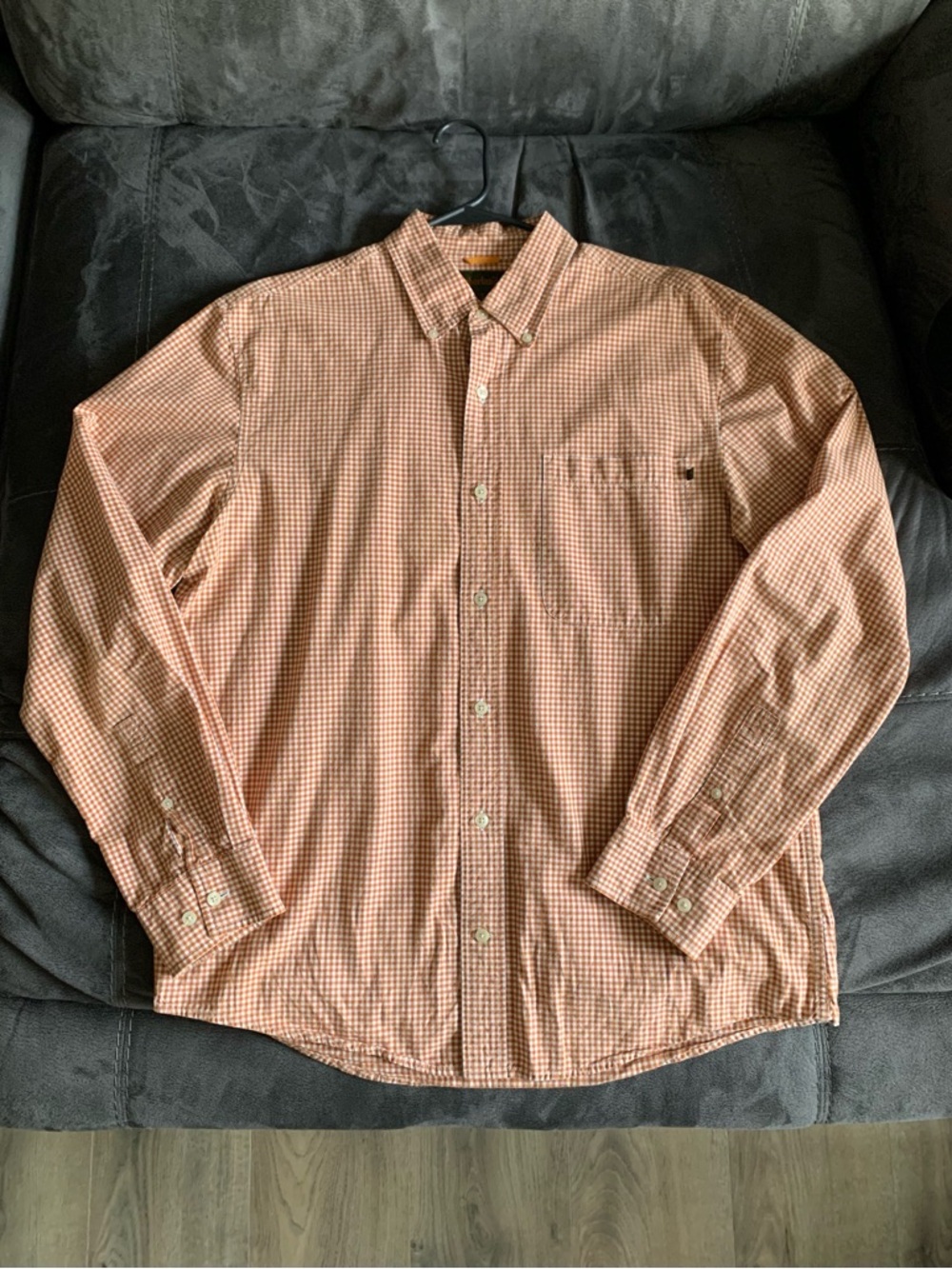 Timbaland Men's Long-Sleeve Button-Down Check Shirt - Orange Large